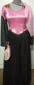 Adult Female Costumes to Hire - Medieval - Pink & Black - dress, bag, headpiece